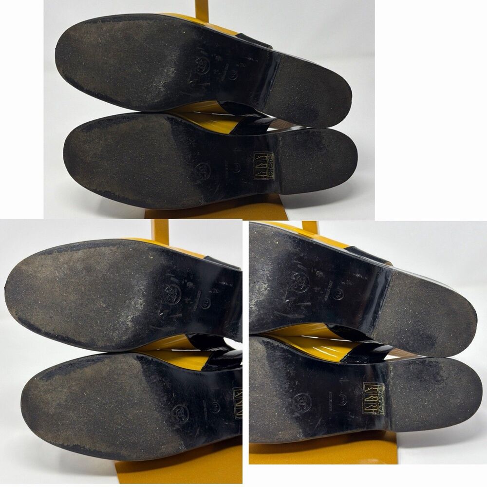 Chanel Vintage Slingback Heels Yellow Black Cap Toe Patent Leather EU 40 Italy - Picture 16 of 16
